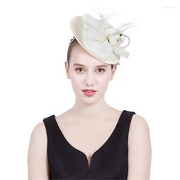 Headpieces Western Style Fashion Bride Fabric Flower Feather Headdress Hats Handmade Elegent Banquet Party Birthday Show Hat