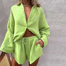 Women's Tracksuits Women Casual Tracksuit Shorts Set Summer Long Sleeve Shirt Tops And Mini Drawstring Suit Lounge Wear Two Piece