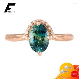 Cluster Rings 925 Silver Jewellery Ring Oval Shaped Emerald Zircon Gemstones Finger For Women Girl Wedding Engagement Party Accessories