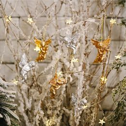 Christmas Decorations 12 Pcs/Lot Golden Silver Angel Pendant Tree Decoration Creative Festival Supplies Little Doll Ornaments Kids Gi