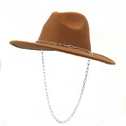 Beanie/Skull Caps Chain Decor Fedora Hat for Women Men Wide Brim Peach Heart Top Felted Hat Jazz Cap Winter Autumn Panama Khaki Luxury Hat Chapeau T221013