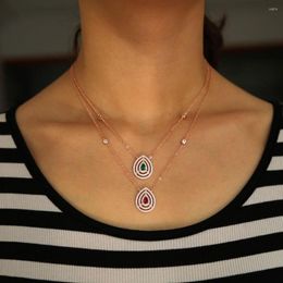 Choker Luxury France European Selling Wedding Necklace CZ Tear Drop Link Chain Chic 4 Colours Colourful Summer Coller Necklaces