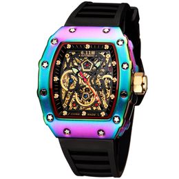 Luxury Men's Automatic Mechanical Watch Tonneau Colour Stainless Steel Case Skeleton wristwatches 50-03 Montres de luxe 43MM Rubber Strap wristwatch watches