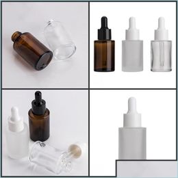 Packing Bottles Glass Bottle Flat Shoder Frosted/Transparent/Amber Round Essential Oil Serum With Dropper Cosmetic Essence 172 S2 Dr Dhxod