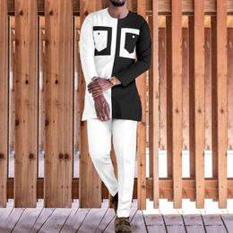 Men's Tracksuits African Clothes For Men White And Black Shirts With Pants 2 Piece Set Plus Size Casual Attire Tracksuit Dashiki Outfits