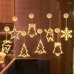 Christmas Decorations Lights Deer Santa Claus LED Sucker Curtains Fairy Decoration For Home Outdoor Year Decor