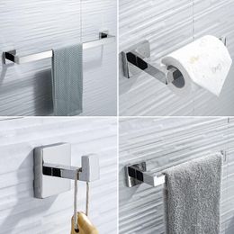 Bath Accessory Set Stainless Steel SUS304 Wall Mounted Mirror Polished Square Paper Holder Towel Bar Robe Hook Ring Hardware