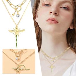 Chains Rose Necklaces Single Stone Necklace Bee Pendant Gold Three Layer And