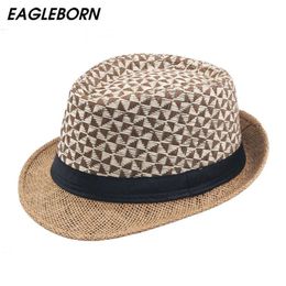 Beanie/Skull Caps Classic Male Fedora Straw Hat Sun Protection Summer Beach Panama Hats for Women Trilby Cap Man Jazz Hat Party Triangle Lattice T221013