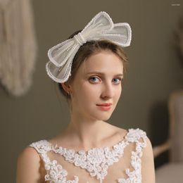 Headpieces Wedding Hair Accessories White Bowknot Bridal Headpiece Pearl Bandeau Cheveux Mariage Bride To Be Headdress Novia