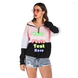 Women's Hoodies 2022 Custom Logo Printed Customised Text Po European And American Style Three Colour Patchwork Hoodie For Women Sweater