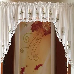 Curtain Tanmeluo Half Flower Kitchen Curtains Hollow Short Styles Valances White Embroidered Sheer Window Arrival