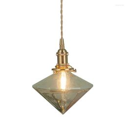 Pendant Lamps American Pure Copper Glass Droplight Loft Style Vintage LED Light Fixtures Retro Single Hanging Lamp Indoor Lighting