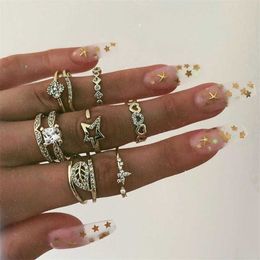 New Ring Set Love Leaf Set Diamond Open Geometric Star Nine Piece