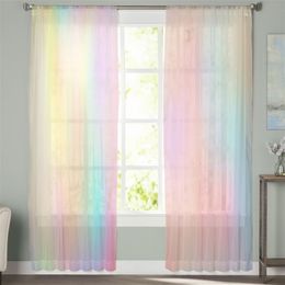 Rainbow Pink Morning Glow Window Treatment Tulle Modern Sheer Curtains for Kitchen Living Room the Bedroom Curtains Decoration 0618