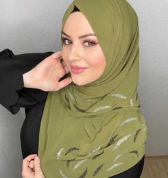 Scarves Shawls Zifeng OEM Hair Turban For Women Fashion New Muslim Diamond Scarf Plain Chiffon Hijab