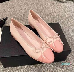 2022 High version brand C family single round head shallow mouth ballet flat shoes small fragrance leather color matching