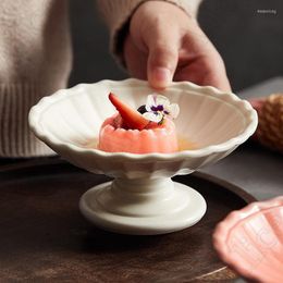 Plates Relief Texture Solid Colour Ceramic Plate Tea Table Desktop High Feet Fruit Tray Chinese Exquisite Dessert Dining Home