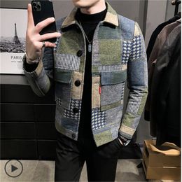 Mens Jackets Zongke Woolen Plaid Bomber Jacket Japanese Streetwear Men Winter Coat M-3xl Ladies Patchwork Print Blouse