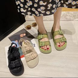 New Sandals Celebrity Mesh Double Metal Buckle Strap Platform Women Creepers Open Toe Roman Sandalias Breath Muffins Femmes Sandales