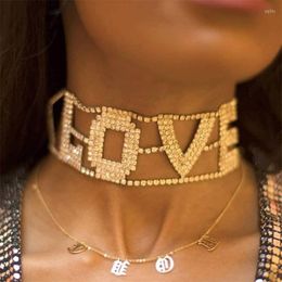 Choker Stonefans Shiny Rhinestone LOVE Letter Collar Statement Jewelry For Women Fashion Metal Necklace Link Chain Accessories