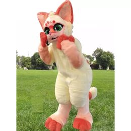 Long Fur Husky Dog Fox Mascot Costume Cartoon Character Outfits Suit Adults Size Christmas Carnival Party Outdoor Outfit Advertising Suits