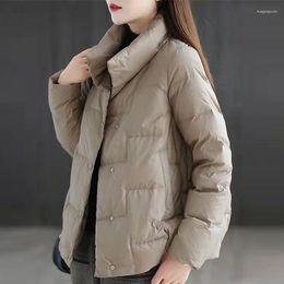 Women's Trench Coats Korean Style Autumn Winter Down Cotton Padded Jacket Women Casual Short Stand Collar Loose Solid Black Warm Coat