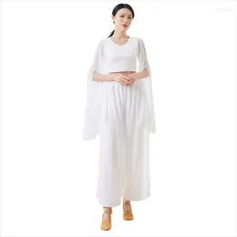 Stage Wear Fashionable Belly Dance Training Clothing Performance Adult Women Costumes V-neck Top Loose Pants White Suits