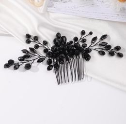 Headpieces Bride Wedding Handmade Gothic Black Crystals Side Hair Comb Prom Party Punk Women Rhinestones Accessories