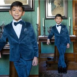 Handsome Velour Boys Formal Wear Jacket Pants 2 Pieces Set Suits for Wedding Dinner Children Kids Tuxedos