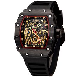 Luxury Men's Automatic Mechanical Watch Tonneau Black Stainless Steel Case Skeleton wristwatches 50-03 Montres de luxe 43MM Rubber Strap wristwatch watches
