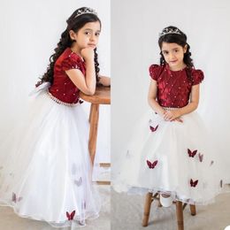 Girl Dresses Princess A Line Flower For Weddings Party Gowns Floor Length Jewel Neck Pearls Bow First Communion Birthday Dress