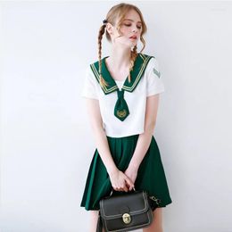 Clothing Sets Teen Girls Japanese Korean School JK Student Uniform Sweet 2PCS/Set Pleated Skirt Blouse Sailor Costume Green Suits For Women