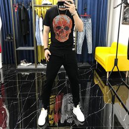 Men's Tracksuits Men's T-Shirt High Quality 2022 Fabric In Stock Jogger Tracksuit Orange Skull Diamond Sets Short Sleeve