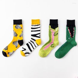 Men's Socks Cotton Men Long Zebra Crocodile Funnny Autumn Women Winter Crew European Lovers Happy Character Sockken