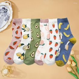 Women Socks Summer Cartoon Fruit Cotton Watermelon Lemon Strawberry Banana Avocado Korean Version Fashion Street