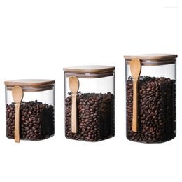 Storage Bottles High Borosilicate Glass Sealed Jar With Spoon Bamboo Covered Coffee Bean Tea Seasoning Tank Miscellaneous Bottle