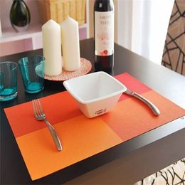 WHQ 4 Pcs set Placemats PVC Table Mat Colour Block Dining Disc Pads Coasters Mantel Napperon 30 45cm Plate Bar Tapete de lugar 220627