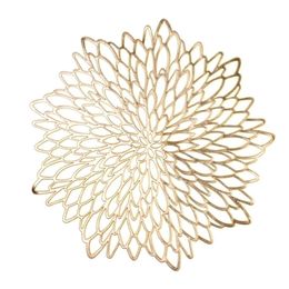 6PCS 4PCS PVC Placemats Silver Gold Metallic for Dining Table Hollow Coasters Pads Bowl Mats Vinyl Leaf Decor 220627