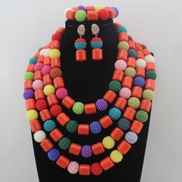 Necklace Earrings Set & African Orange Artificial Coral Beads Nigerian Colourful Wedding W13693
