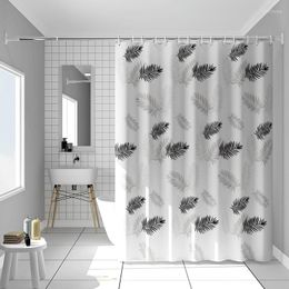 Shower Curtains Peva Curtain Waterproof Fabric Bathroom With Hooks Punch Free Black Leaves Luxury Bath Home Decor