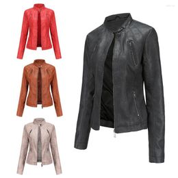 Women's Leather WEPBEL Autumn Winter Women's Fashion Punk Motor PU Jacket Ladies Casual Slim Long Sleeve Zipper Motorcycle Coat Outwear