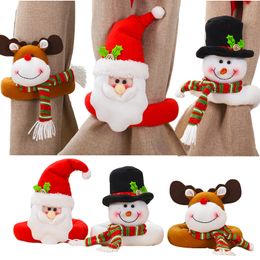Christmas Decoration Cartoon Santa Claus Snowman Elk Curtain Buckle Festival Hotel Restaurant Ornaments XMAS Gifts