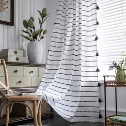 Curtain Elegant Boho Decorative Bedroom Black Stripe Fringe Blackout Ready-Made Modern Opaque Cotton Divider For Room Window
