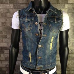 Men's Vests Mens Vest Jeans Casual Slim Denim Sleeveless Jacket Cotton Ripped Waistcoats Colete Plus Size S-5XL 6XL