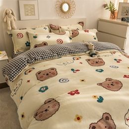 Winter Flannel Quilt Cover Fleece Duvet Cover Bedding Set Queen Euro Bed Linen 2 Bedrooms Nordic Thickening Quilt Cover