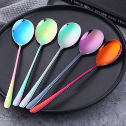 Colourful Coffee Spoon Stainless Steel Long Handle Korean Mixing Set Dessert Long Ice Kitchen Scoop RRA32