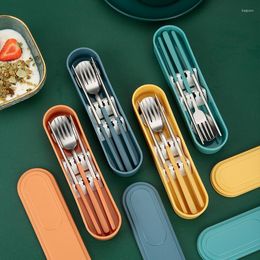 Dinnerware Sets Tableware Set 304 Stainless Steel Gentian Green Portable Chopsticks Spoon Three Piece Korean Students