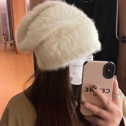 Beanie/Skull Caps 2022 Real Rabbit Fur Winter Hat for Women Knitted Fluffy Beanie Ladies Fashion Solid Color Warm Plush Skull Women's Thick Hat T221020