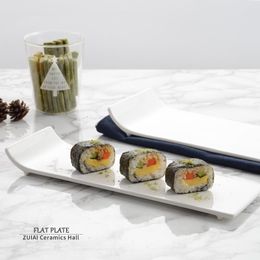 Plates Pure White El Tableware Ceramic Flat Plate Warped Side Rectangular Sushi Cake Western-style Plat